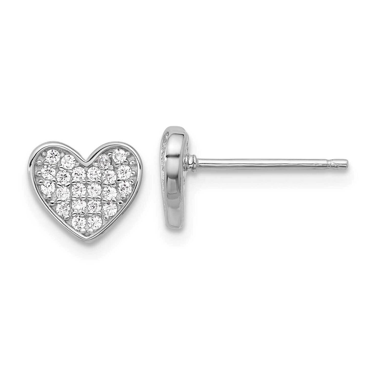 Pavc CZ Heart Post Earrings Sterling Silver Rhodium-Plated QE17510