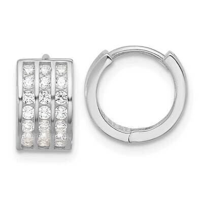 3 Row CZ Hinged Hoop Earrings Sterling Silver Rhodium-Plated QE17197, MPN: QE17197,