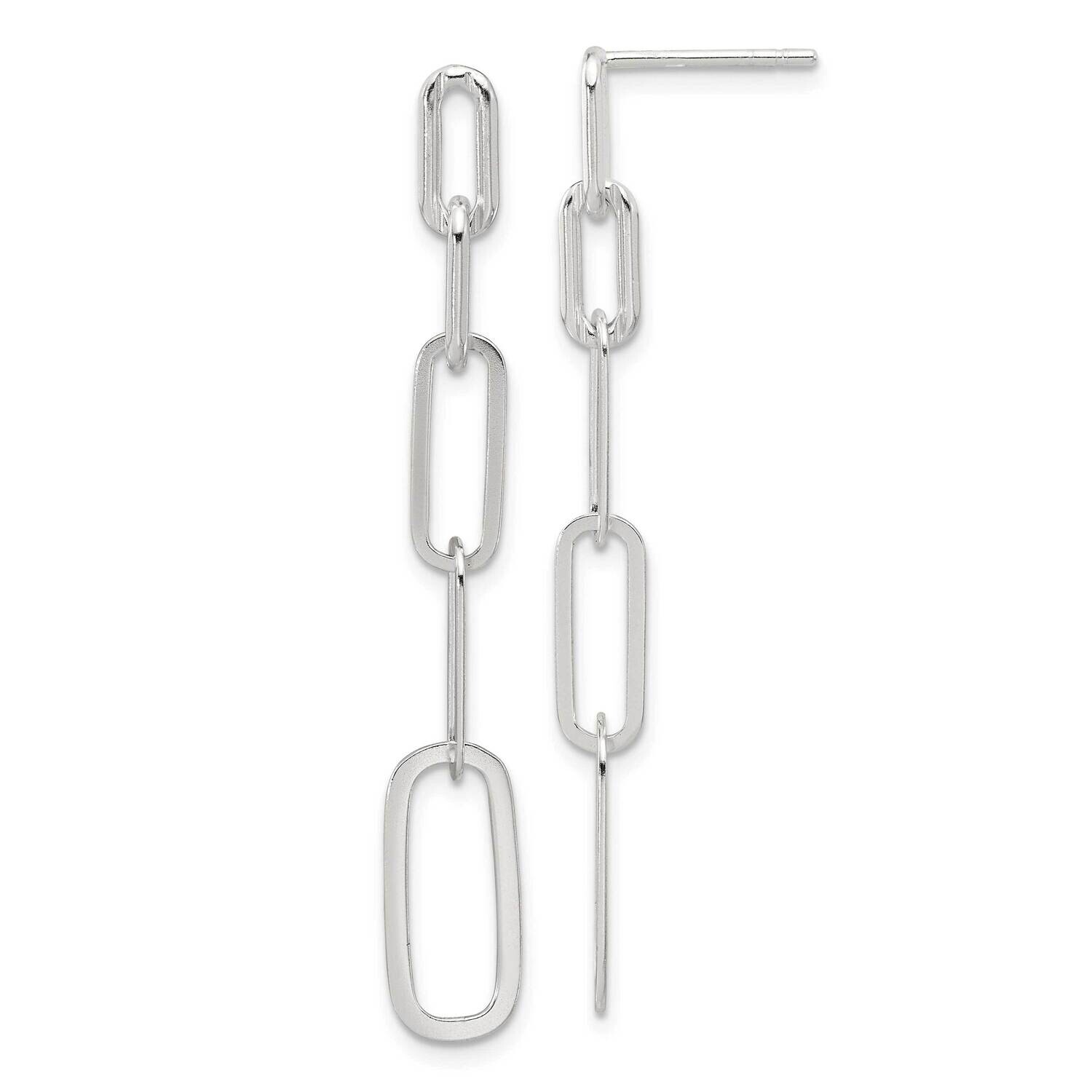 E-Coated Paperclip Link Post Dangle Earrings Sterling Silver QE17047