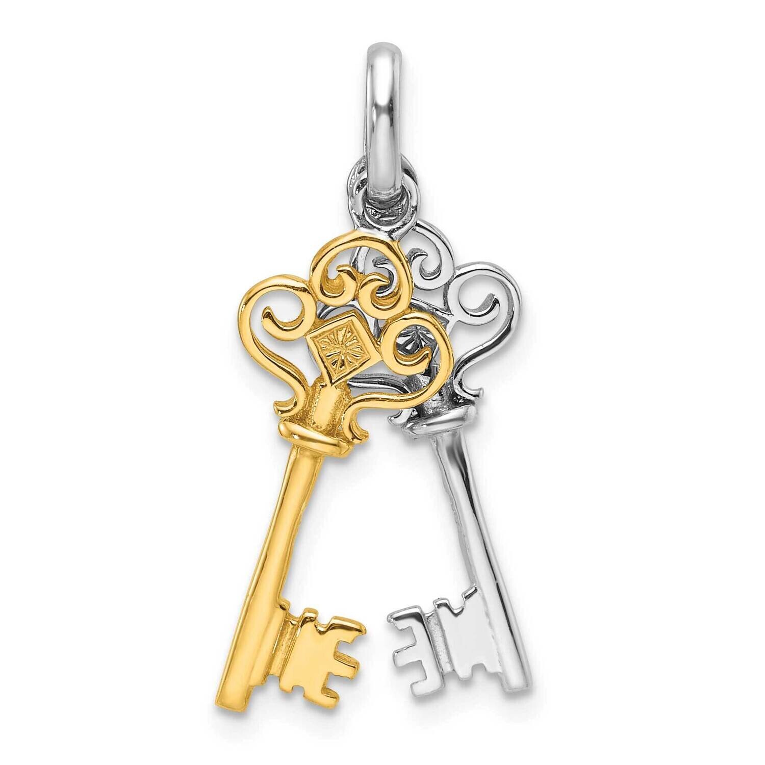 Rhodium Gold-Tone 2 Piece Dangle Key Pendant Sterling Silver QC11264, MPN: QC11264,