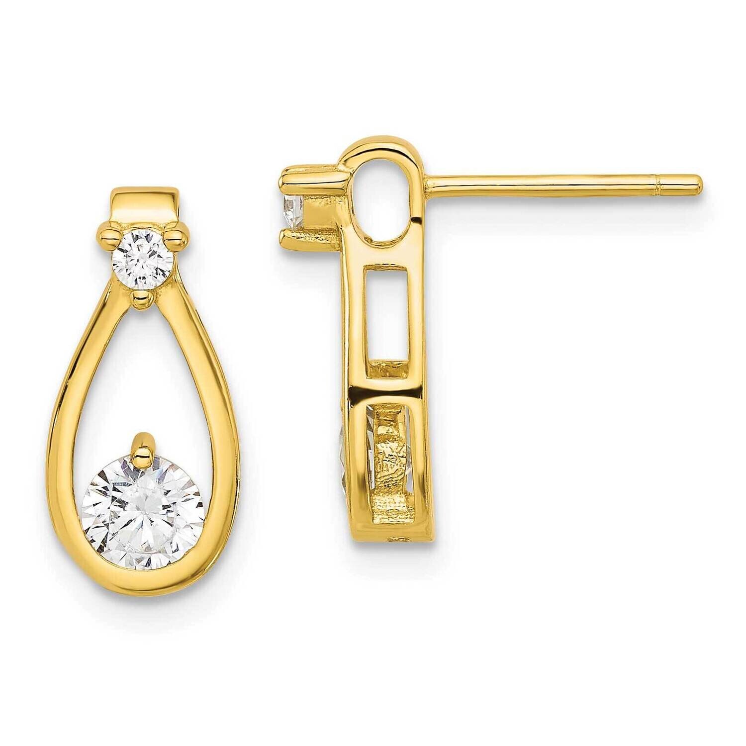 Gold-Tone Polished CZ Teardrop Post Earrings Sterling Silver QE17134GP, MPN: QE17134GP,