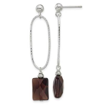 Textured Smoky Quartz Post Dangle Earrings Sterling Silver Polished QE17342, MPN: QE17342,