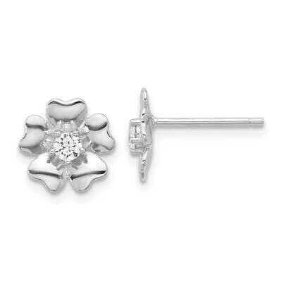 CZ Flower Post Earrings Sterling Silver Rhodium-Plated QE17633, MPN: QE17633,