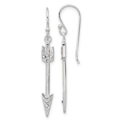 CZ Arrow Dangle Earrings Sterling Silver Polished QE17521, MPN: QE17521,
