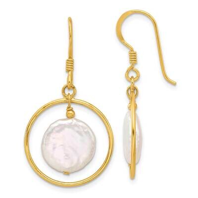 Gold-Plated Polished Fwc Coin Pearl Circle Dangle Earrings Sterling Silver QE17395GP, MPN: QE17395G…