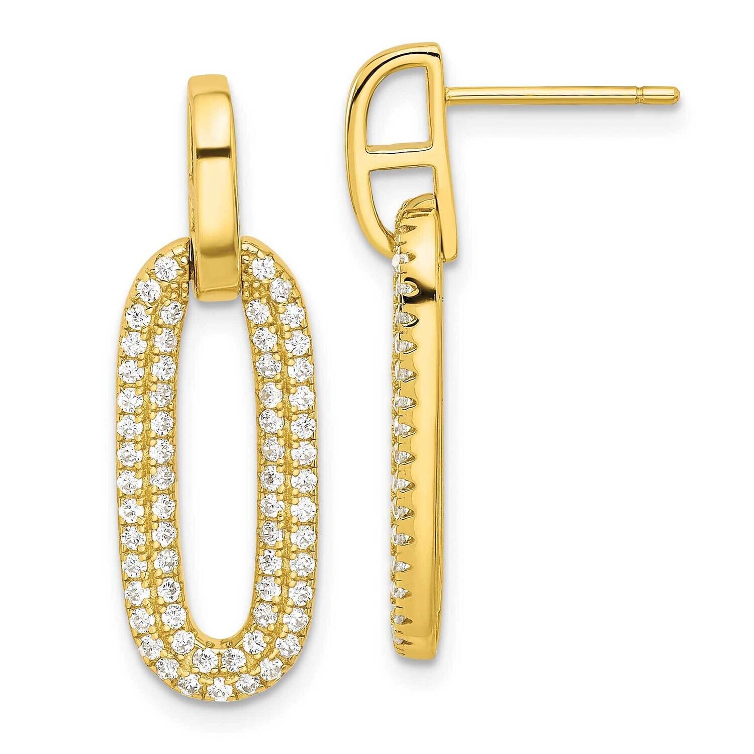 Gold-Tone Micro Pave CZ Post Dangle Earrings Sterling Silver QE17035GP, MPN: QE17035GP,