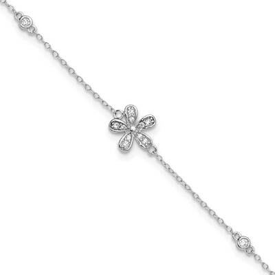 Cheryl M Brilliant-Cut CZ Flower 9 Inch Anklet 1 Inch Extender Sterling Silver Rhodium-Plated QCM16…