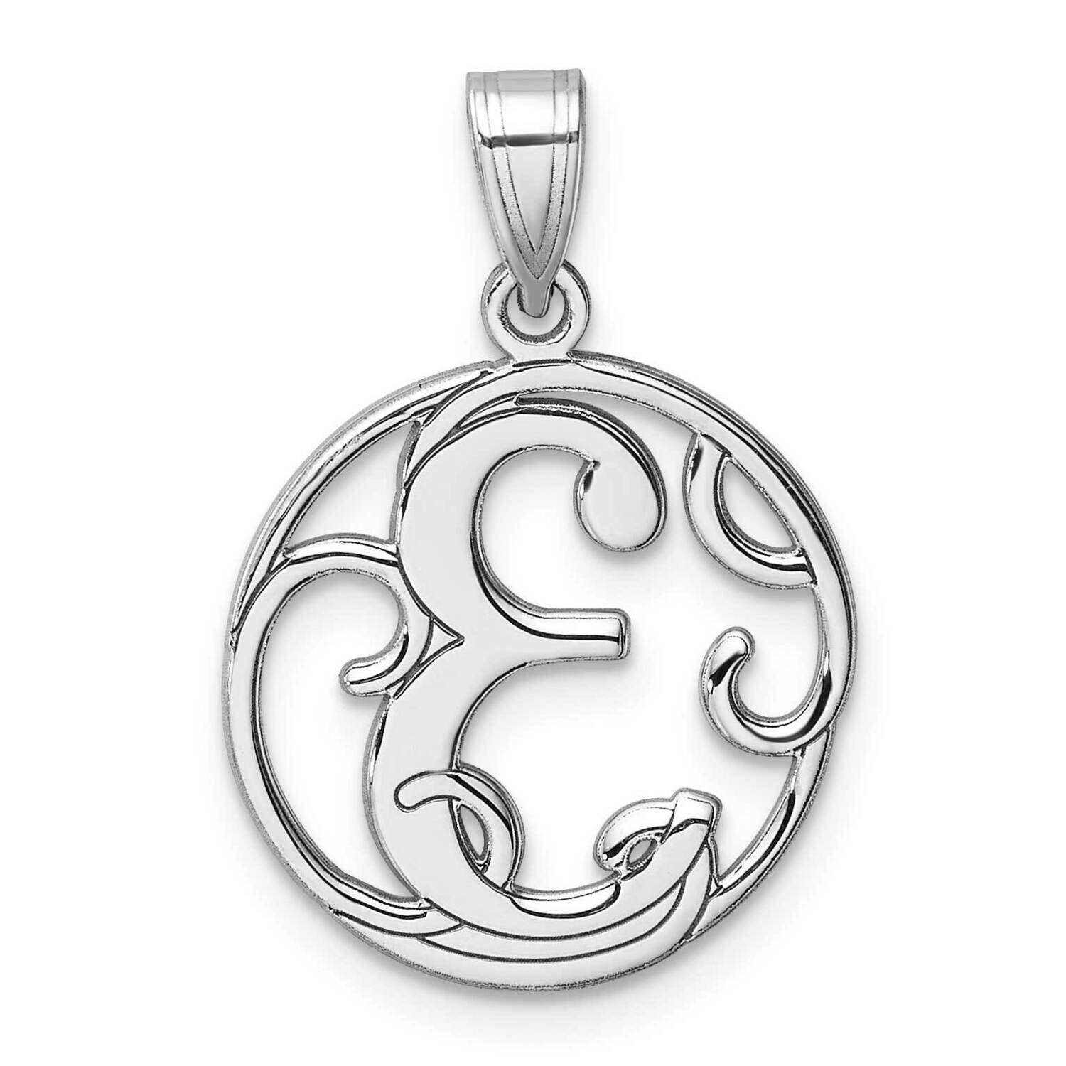 Small Fancy Script Letter E Initial Pendant Sterling Silver Rhodium-Plated QC11257E, MPN: QC11257E,