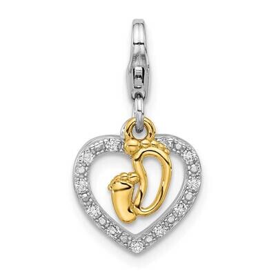 Amore La Vita Rhod-Plated Gold-Plated Baby Feet CZ Heart Charm Sterling Silver QCC1275, MPN: QCC127…