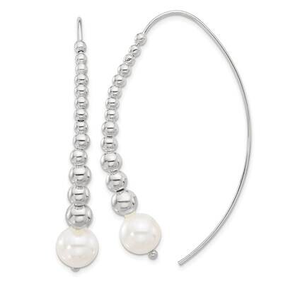 Beaded Simulated Pearl Threader Earrings Sterling Silver Polished QE17057, MPN: QE17057,