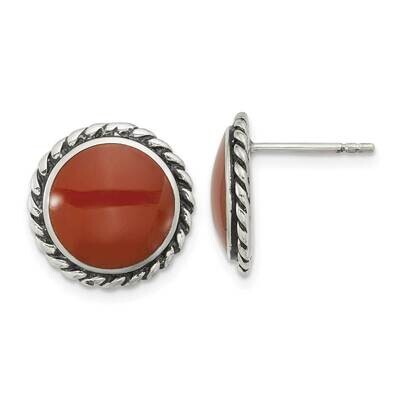 &amp; Oxidized Twisted Edge Carnelian Post Earrings Sterling Silver Polished QE17423, MPN: QE17423,