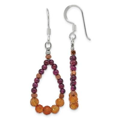 Carnelian Garnet Hematite Teardrop Dangle Earrings Sterling Silver QE17338, MPN: QE17338,