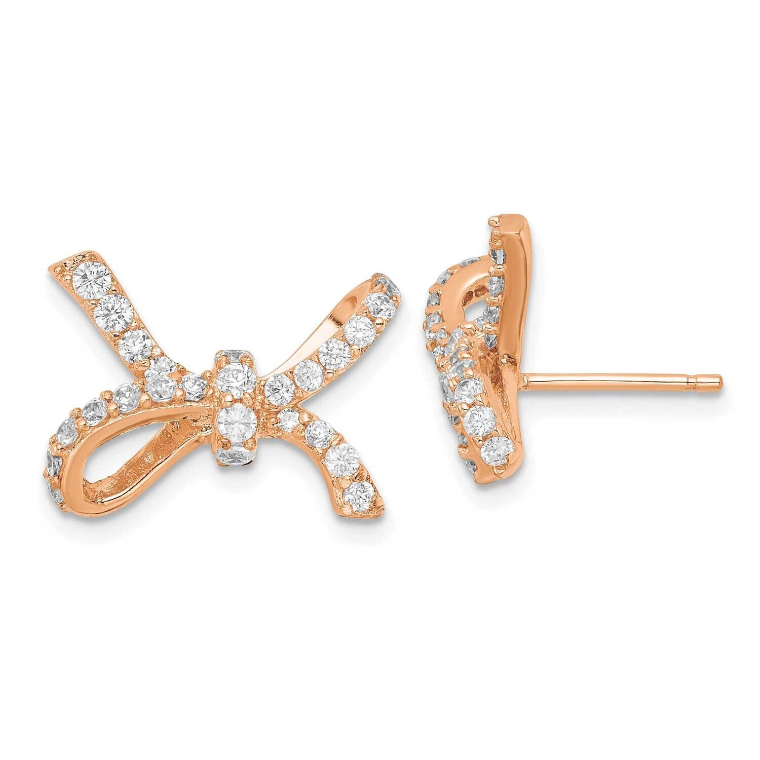 CZ Rose Gold-Plated Dangle Bow Post Earrings Sterling Silver QCM759, MPN: QCM759, 886774013145