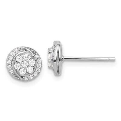 Polished Cluster Pavc CZ Post Earrings Sterling Silver Rhodium-Plated QE17099, MPN: QE17099,