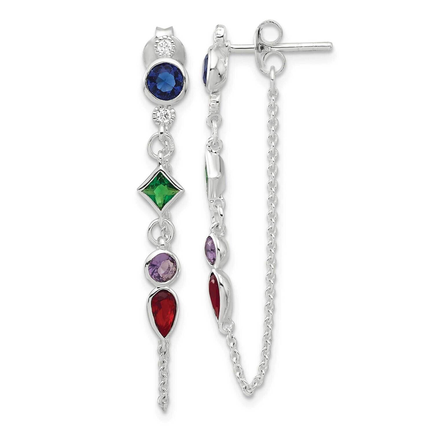 E-Coated Multicolor CZ Front Back Post Dangle Earrings Sterling Silver QE17157, MPN: QE17157,