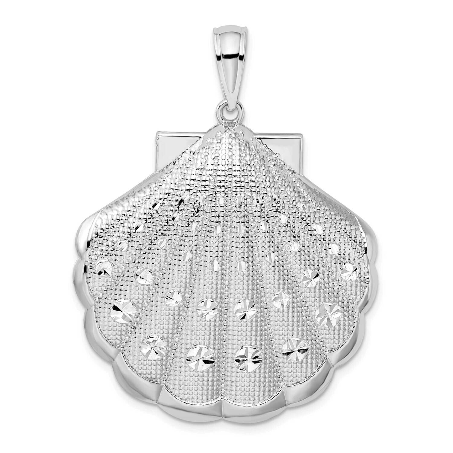 Diamond-Cut Large Scallop Shell Pendant Sterling Silver Polished QC9806, MPN: QC9806, 637218145775
