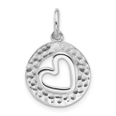 Polished/Hammered Circle Heart Pendant Sterling Silver Rhodium-Plated QC11290, MPN: QC11290,