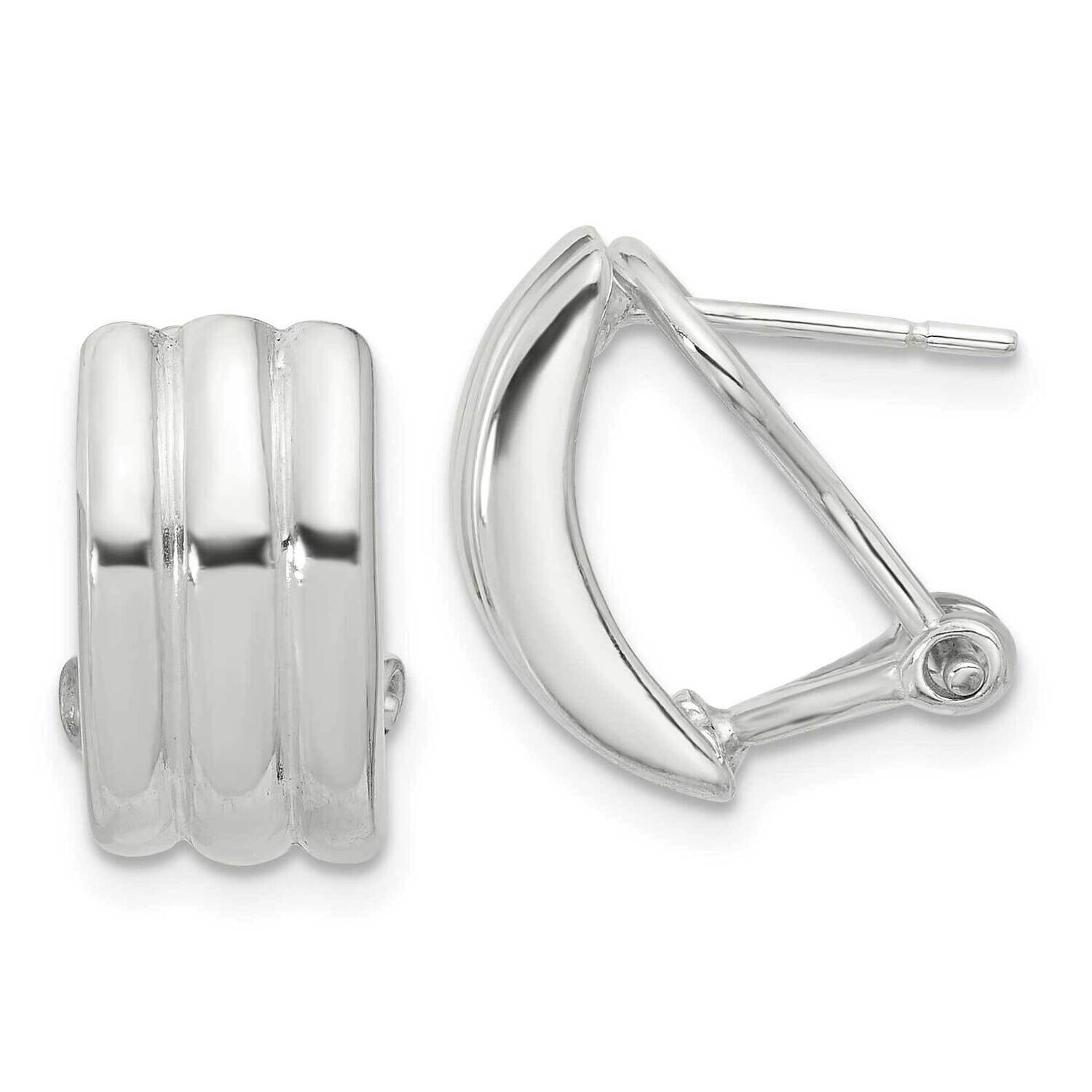 Striped Texture Omega Back Earrings Sterling Silver Polished QE16940, MPN: QE16940,