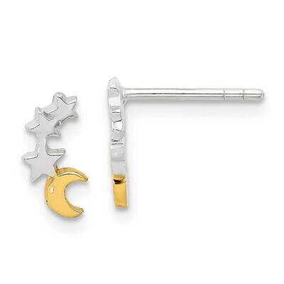 E-Coat Gold-Tone Star Moon Post Earrings Sterling Silver QE17554, MPN: QE17554,
