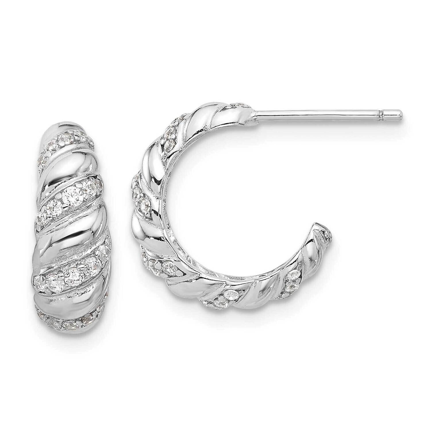 CZ Post Hoop Earrings Sterling Silver Rhodium-Plated QE17168, MPN: QE17168,