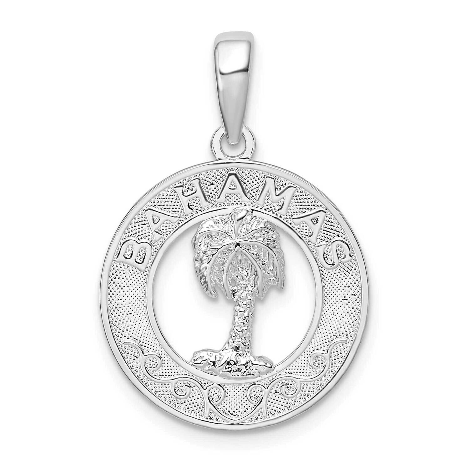 Textured Bahamas Circle Palm Tree Pendant Sterling Silver QC9996, MPN: QC9996, 637218154722