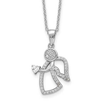 Cheryl M Brilliant-Cut CZ Angel 18 Inch Necklace 2 Inch Extender Sterling Silver Rhodium-Plated QCM…