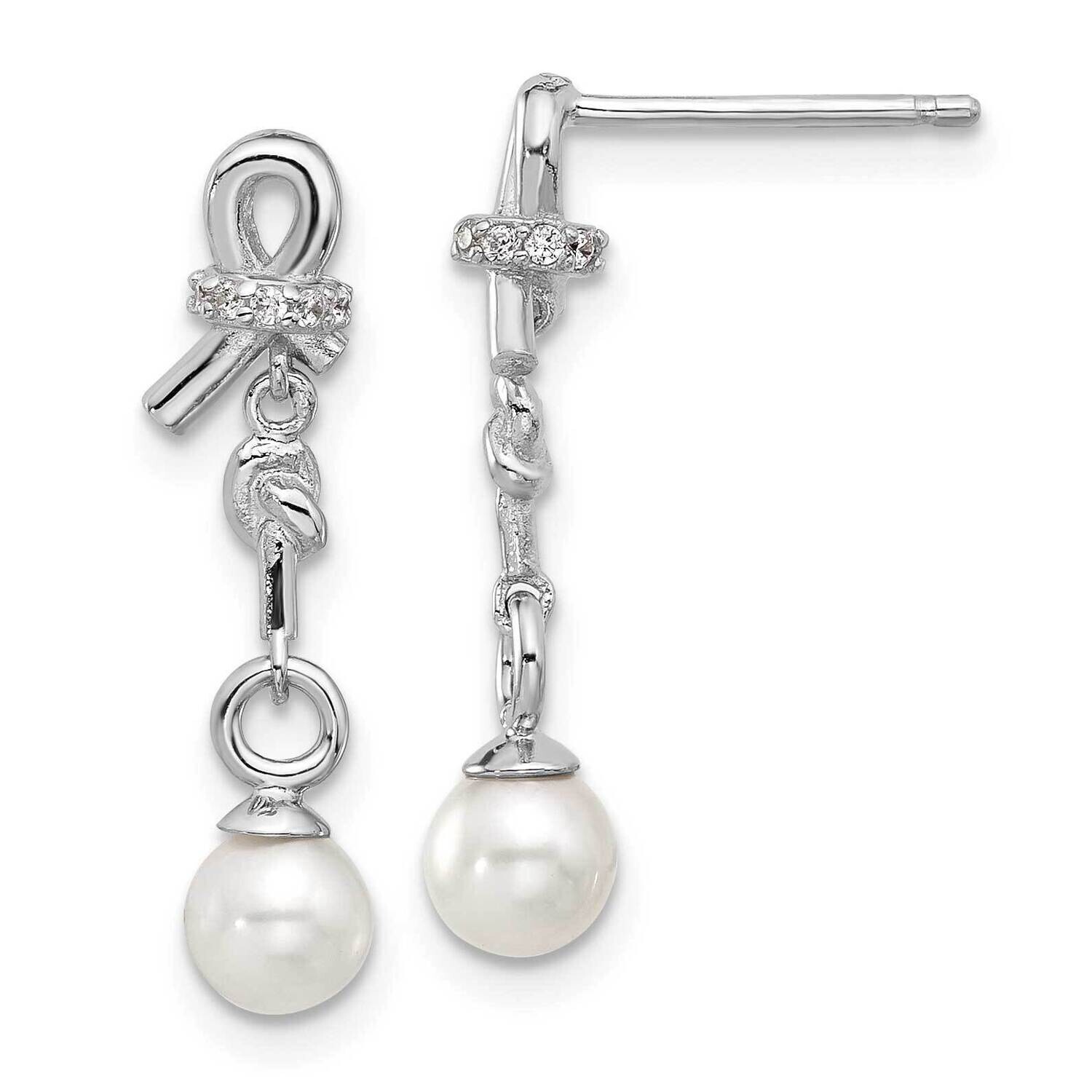 Cheryl M Freshwater Cultured Pearl &amp; CZ Post Dangle Earrings Sterling Silver Rhodium-Plated QCM1621…