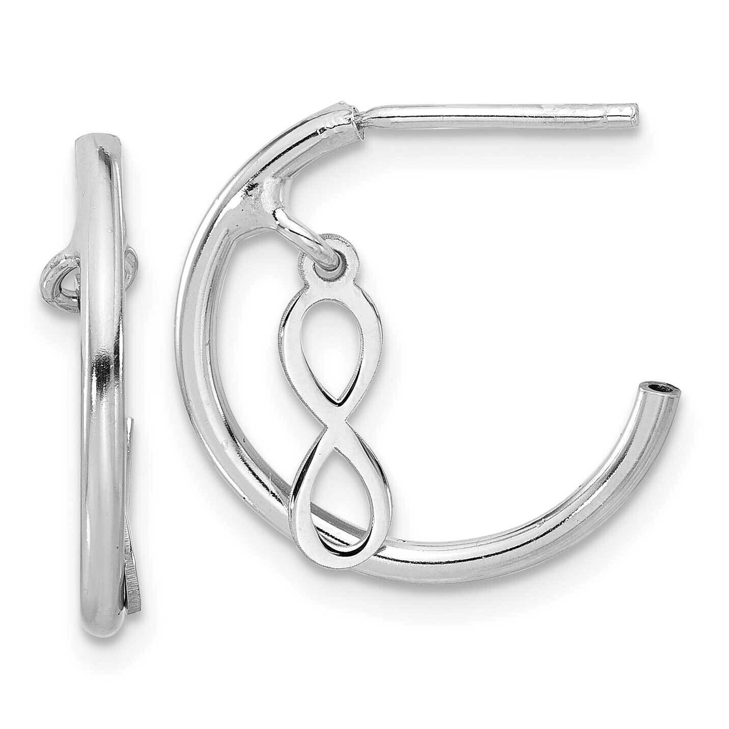 Rh-Plated Polished Infinity Dangle J-Hoop Post Earrings Sterling Silver QE17538, MPN: QE17538,
