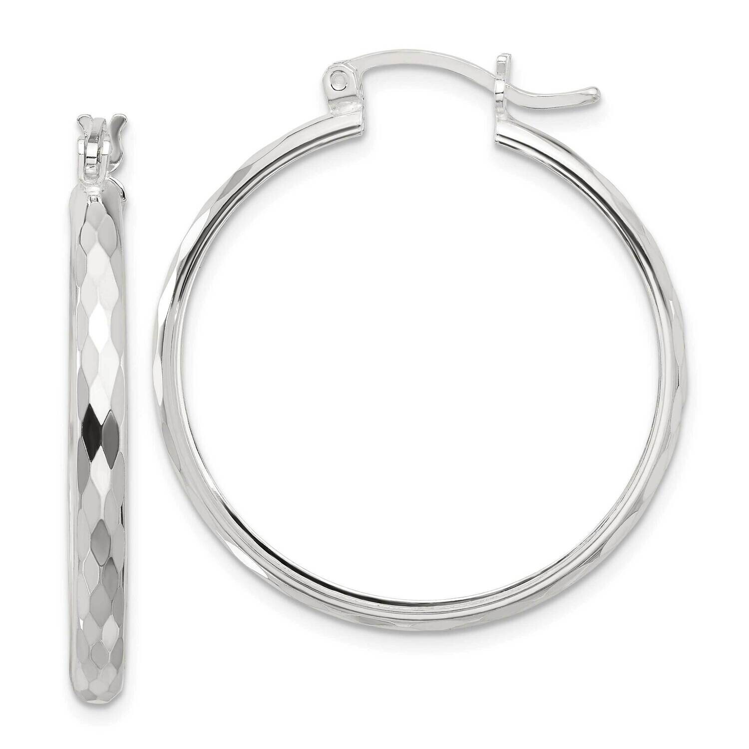 Textured Hoop Earrings Sterling Silver Polished QE16786, MPN: QE16786,