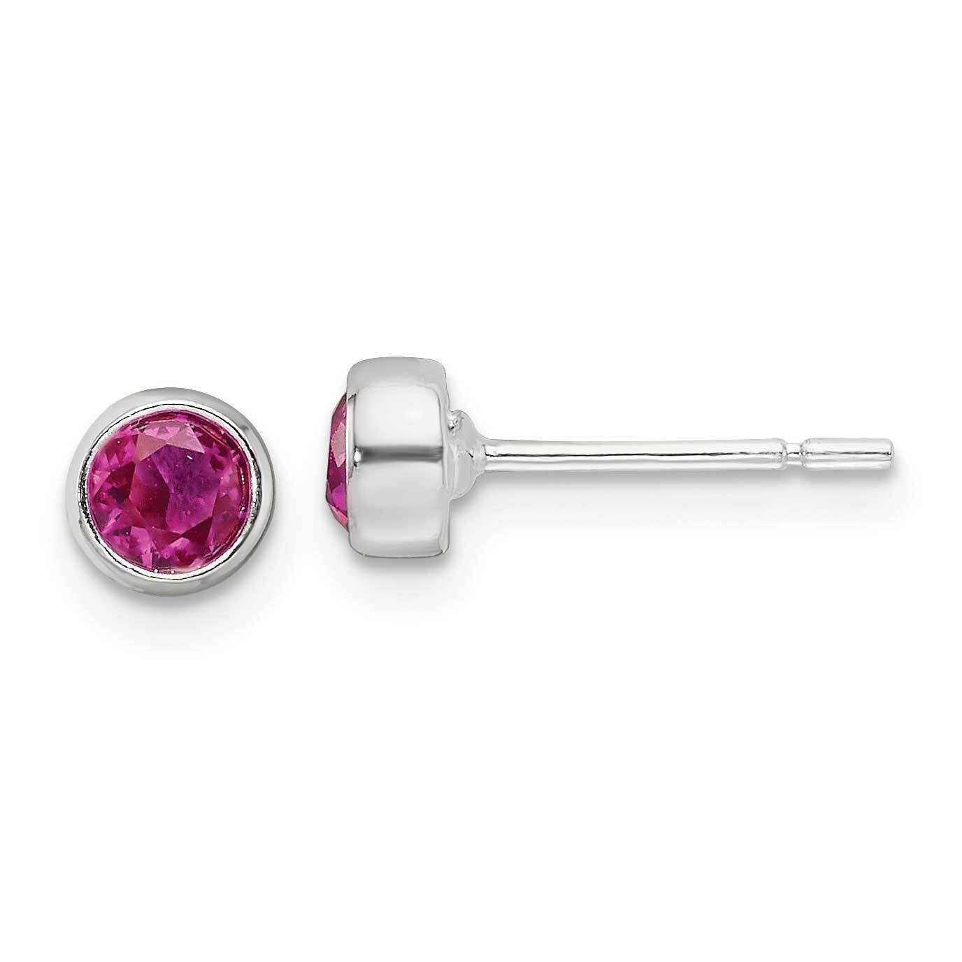 Pink CZ Round Bezel Stud Earrings Sterling Silver Polished QE17465, MPN: QE17465,
