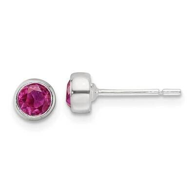 Pink CZ Round Bezel Stud Earrings Sterling Silver Polished QE17465, MPN: QE17465,