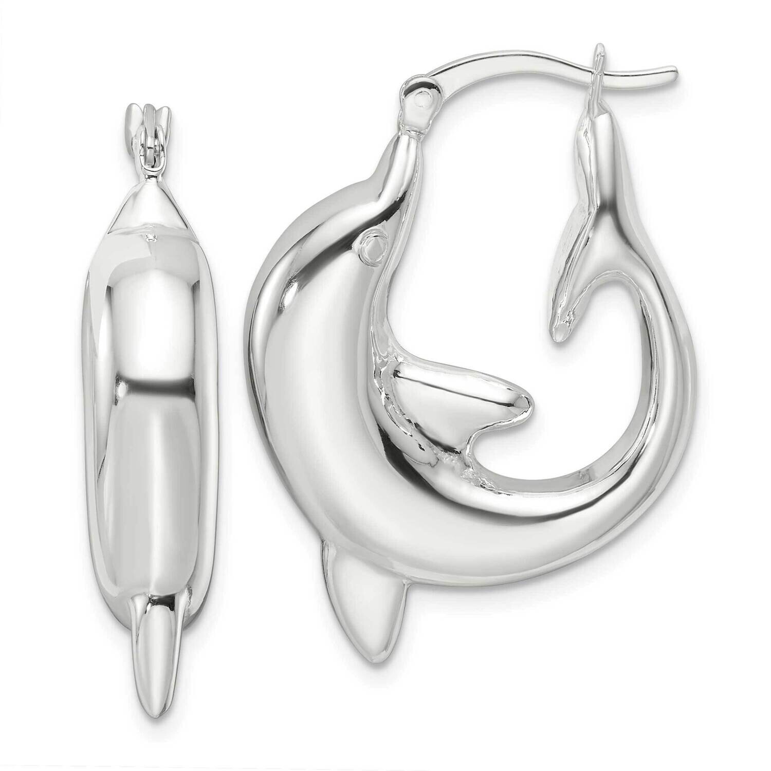 Dolphin Round Hoop Earrings Sterling Silver Polished QE16919, MPN: QE16919,