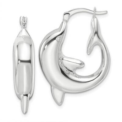 Dolphin Round Hoop Earrings Sterling Silver Polished QE16919, MPN: QE16919,