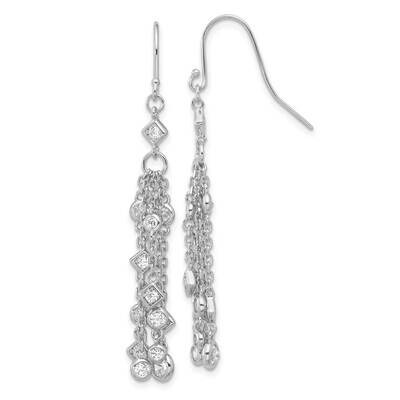 Rhod-Plated Polished Multi Chain &amp; CZ Dangle Earrings Sterling Silver QE17152, MPN: QE17152,