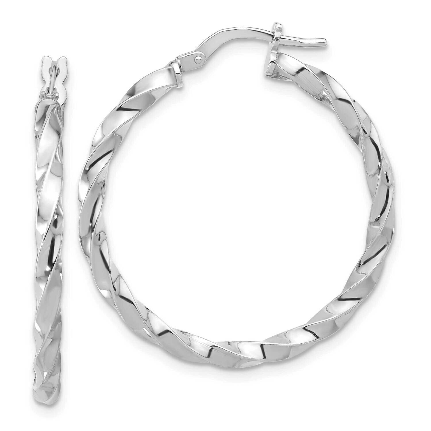 Polished Twisted Hoop Earrings Sterling Silver Rhodium-Plated QE16825, MPN: QE16825,