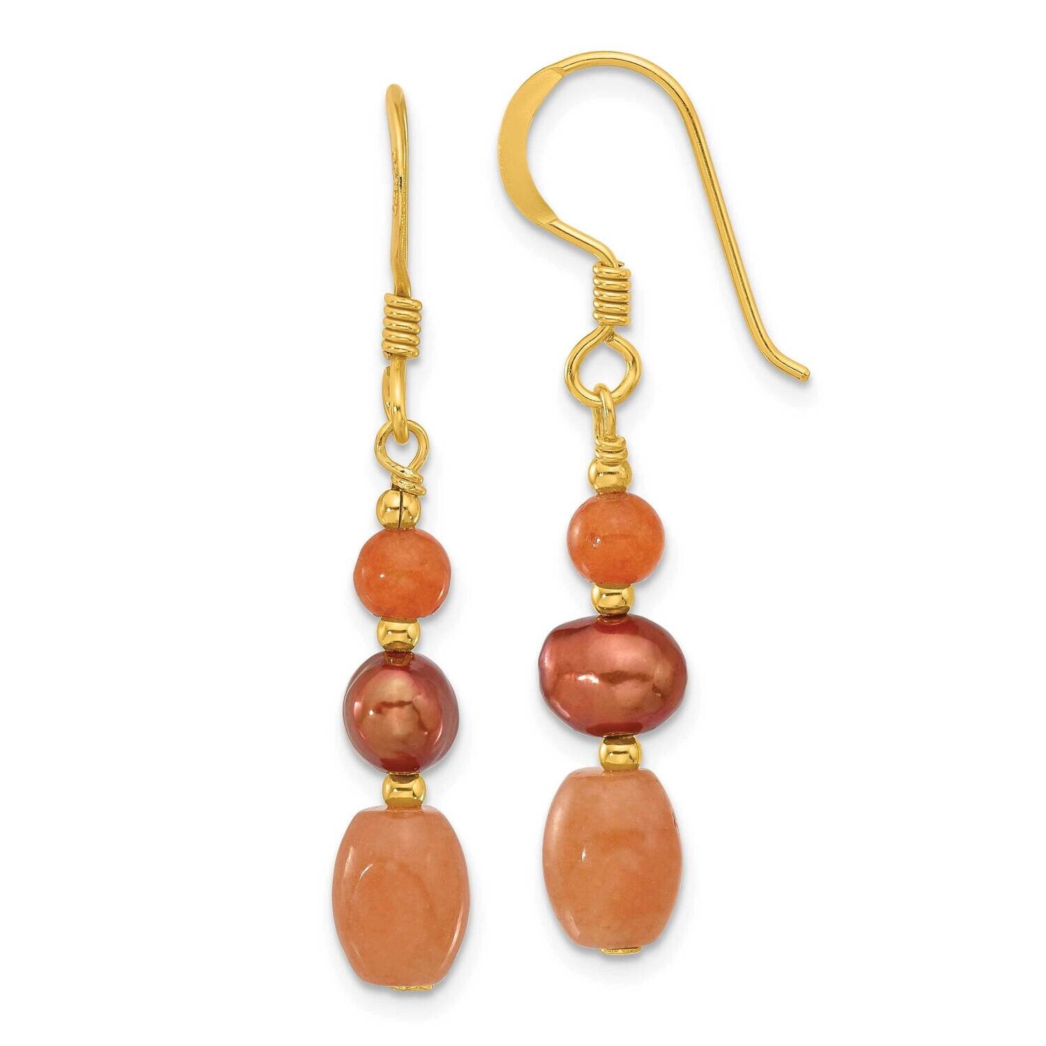 Gold-Plated Brown Fwc Pearl Aventurine Earrings Sterling Silver QE16712, MPN: QE16712,