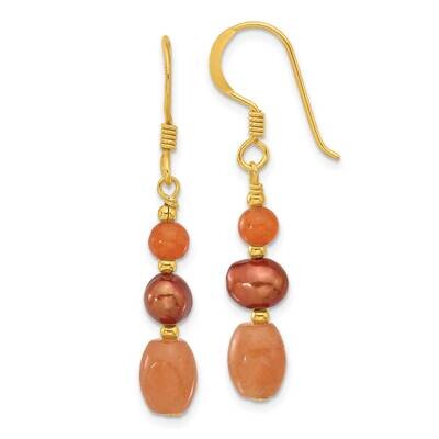 Gold-Plated Brown Fwc Pearl Aventurine Earrings Sterling Silver QE16712, MPN: QE16712,