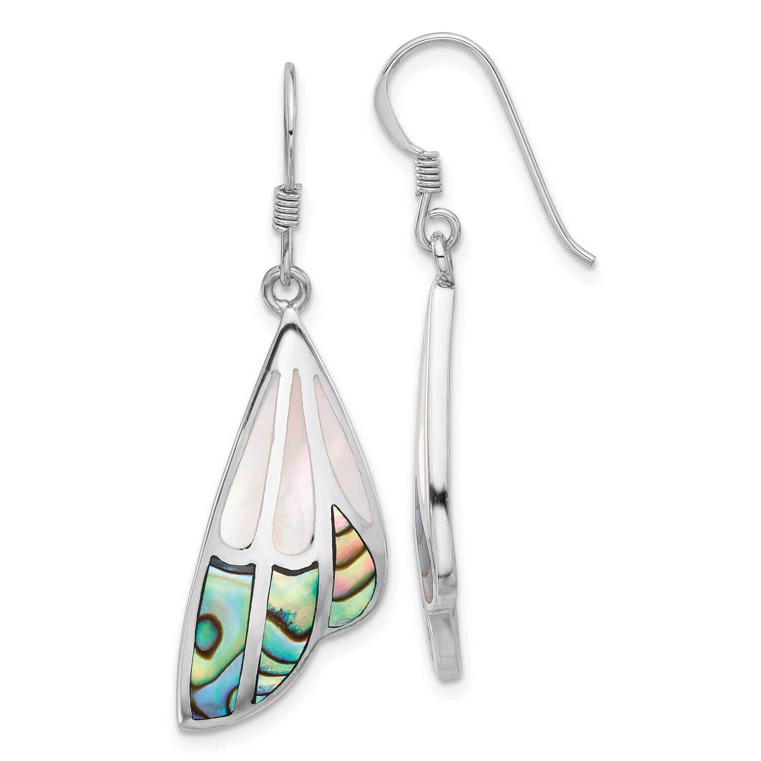 Rhod-Plated Polished Abalone Mop Butterfly Wing Earrings Sterling Silver QE17653