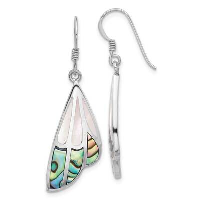 Rhod-Plated Polished Abalone Mop Butterfly Wing Earrings Sterling Silver QE17653, MPN: QE17653,
