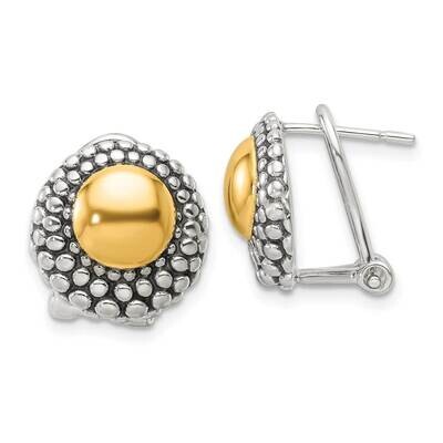 Antiqued &amp; Gold-Tone Circle Omega Back Post Earrings Sterling Silver QE16932, MPN: QE16932,