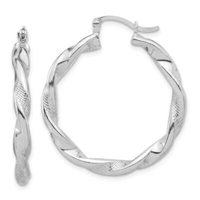 Textured 3.7mm Twisted Hoop Earrings Sterling Silver Rhodium-Plated QE16830, MPN: QE16830,