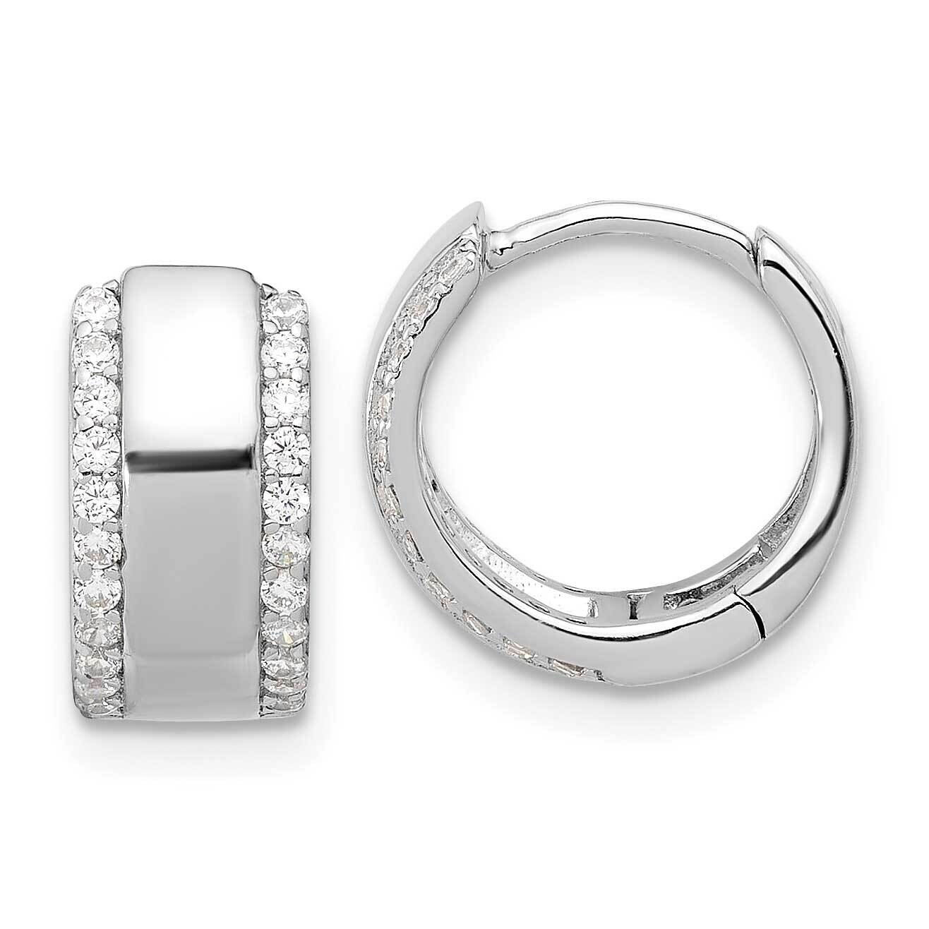CZ Edged 6.25mm Hinged Hoop Earrings Sterling Silver Rhodium-Plated QE17200, MPN: QE17200,