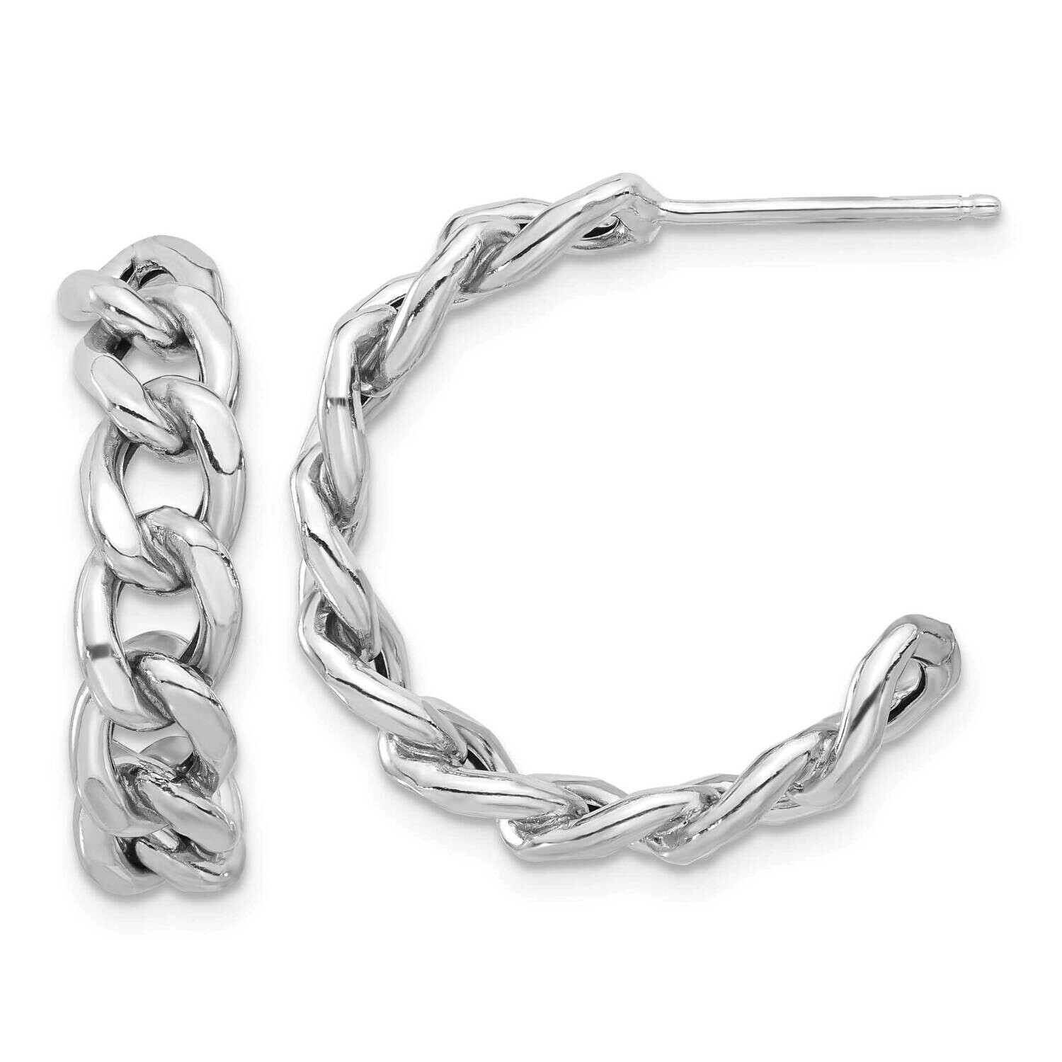 Curb Link C-Hoop Earrings Sterling Silver Rhodium-Plated QE17010, MPN: QE17010,