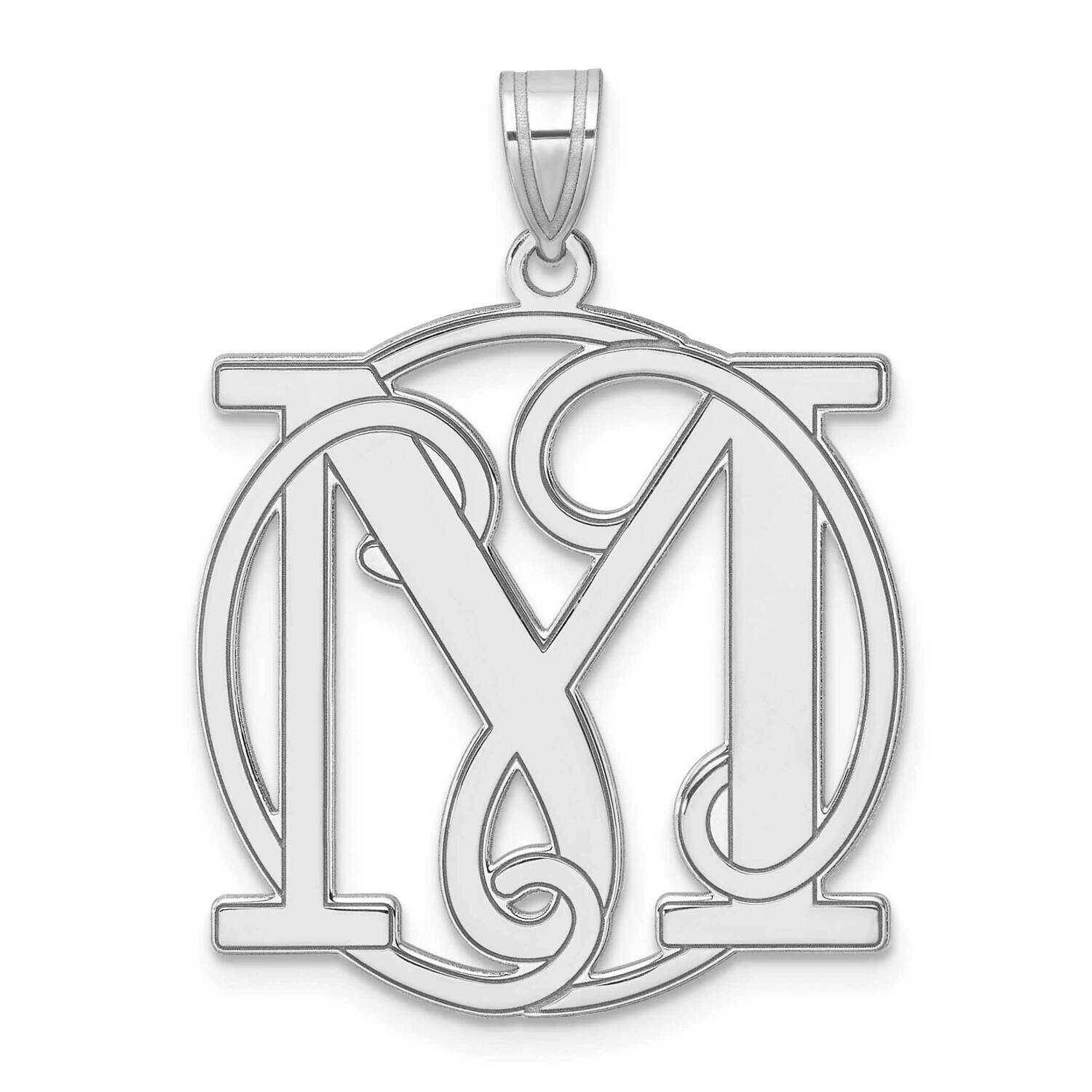 Large Fancy Script Letter M Initial Pendant Sterling Silver Rhodium-Plated QC11258M, MPN: QC11258M,