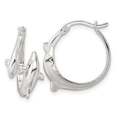 Dolphins Round Hoop Earrings Sterling Silver Polished QE16918, MPN: QE16918,