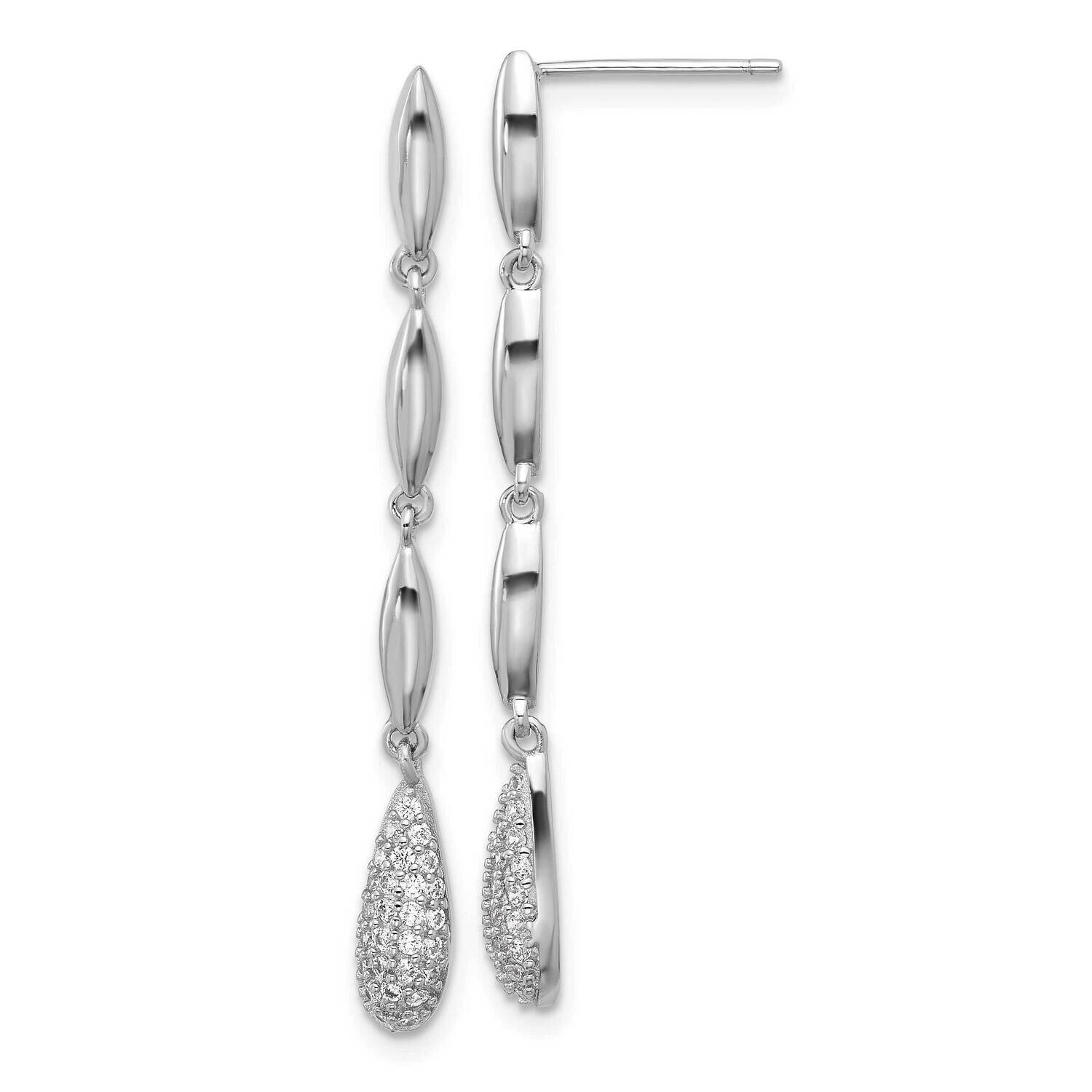 Rhod-Plated Polished CZ Teardrop Post Dangle Earrings Sterling Silver QE17149, MPN: QE17149,