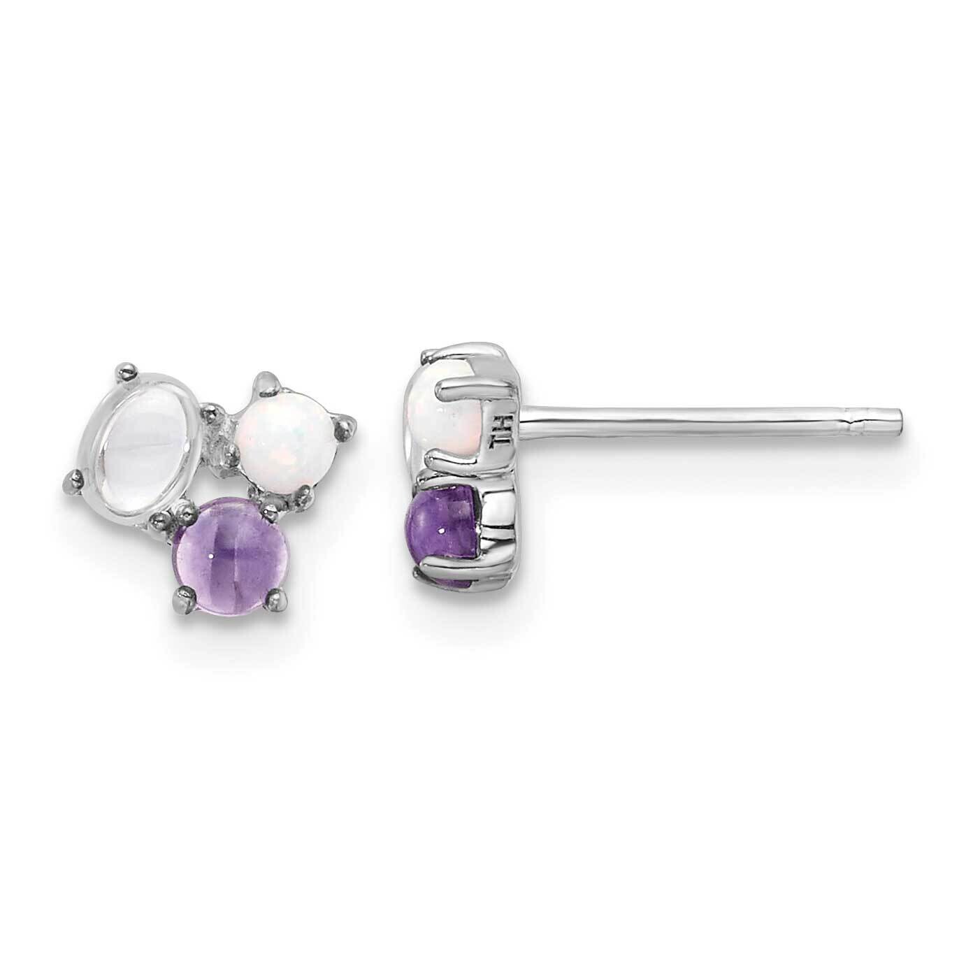 CZ Created Opal & Amethyst Post Earrings Sterling Silver Rhodium-Plated QE17438