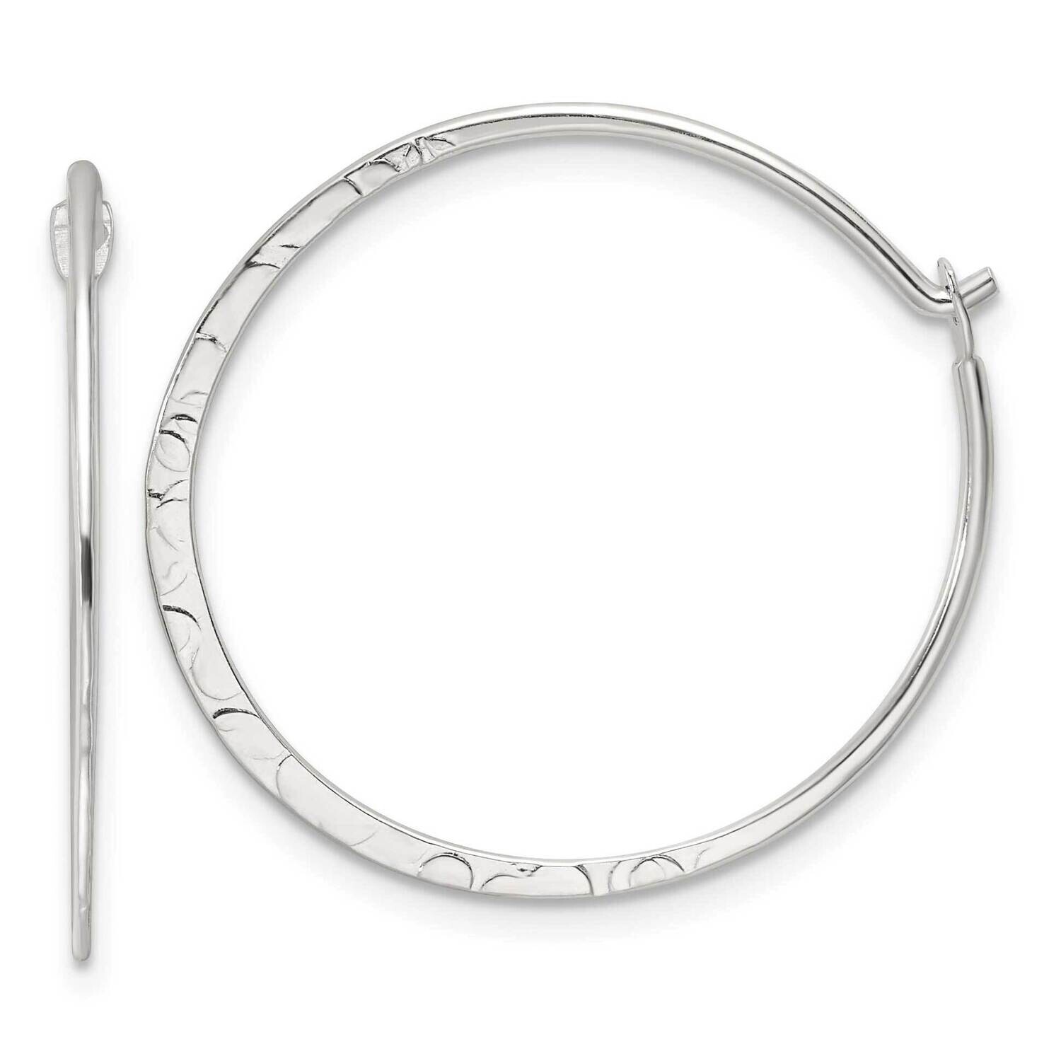 Hammered Medium Round Hoop Earrings Sterling Silver Polished QE16847, MPN: QE16847,