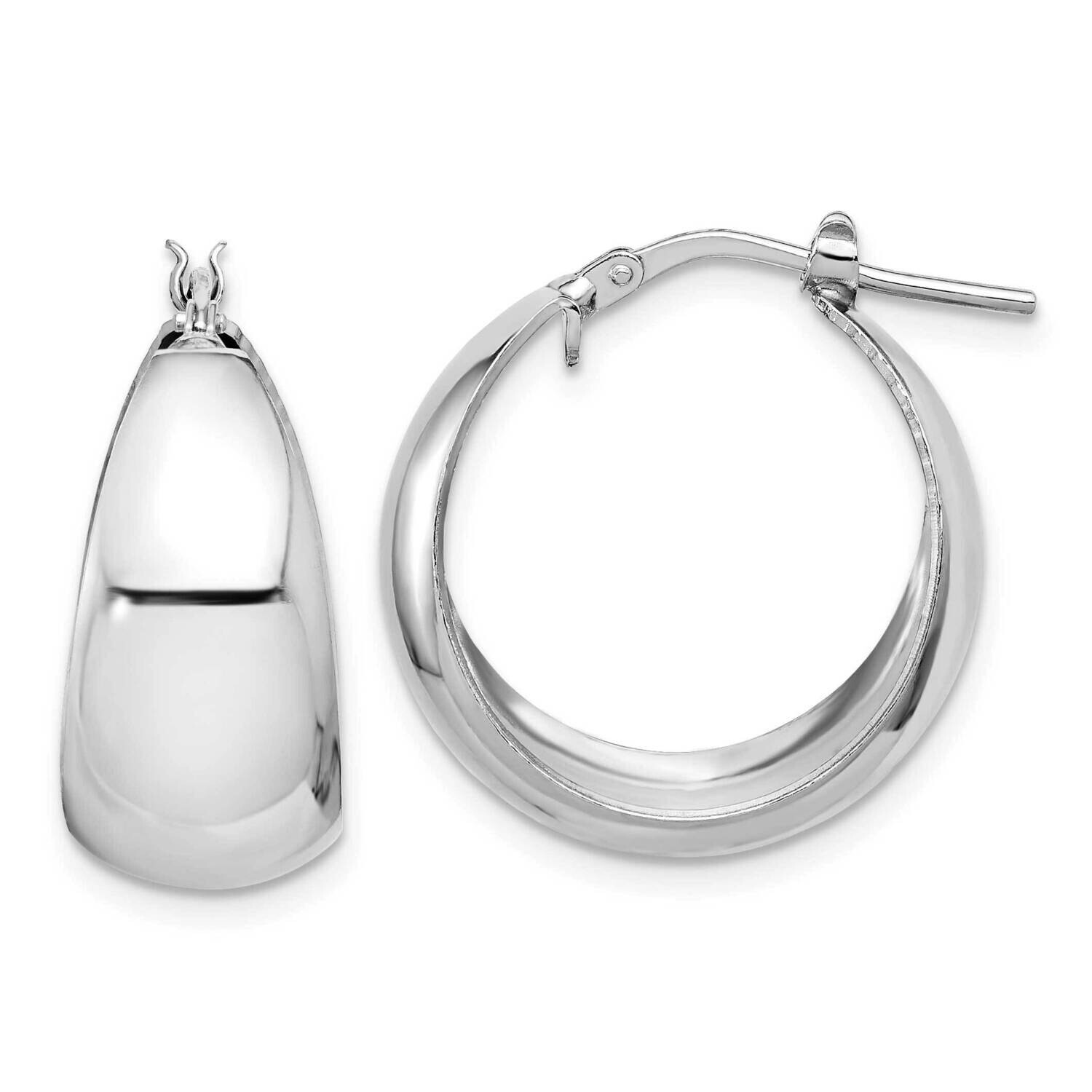 Rh-Plated Polished Tapered Round Large Hoop Earrings Sterling Silver QE16903, MPN: QE16903,