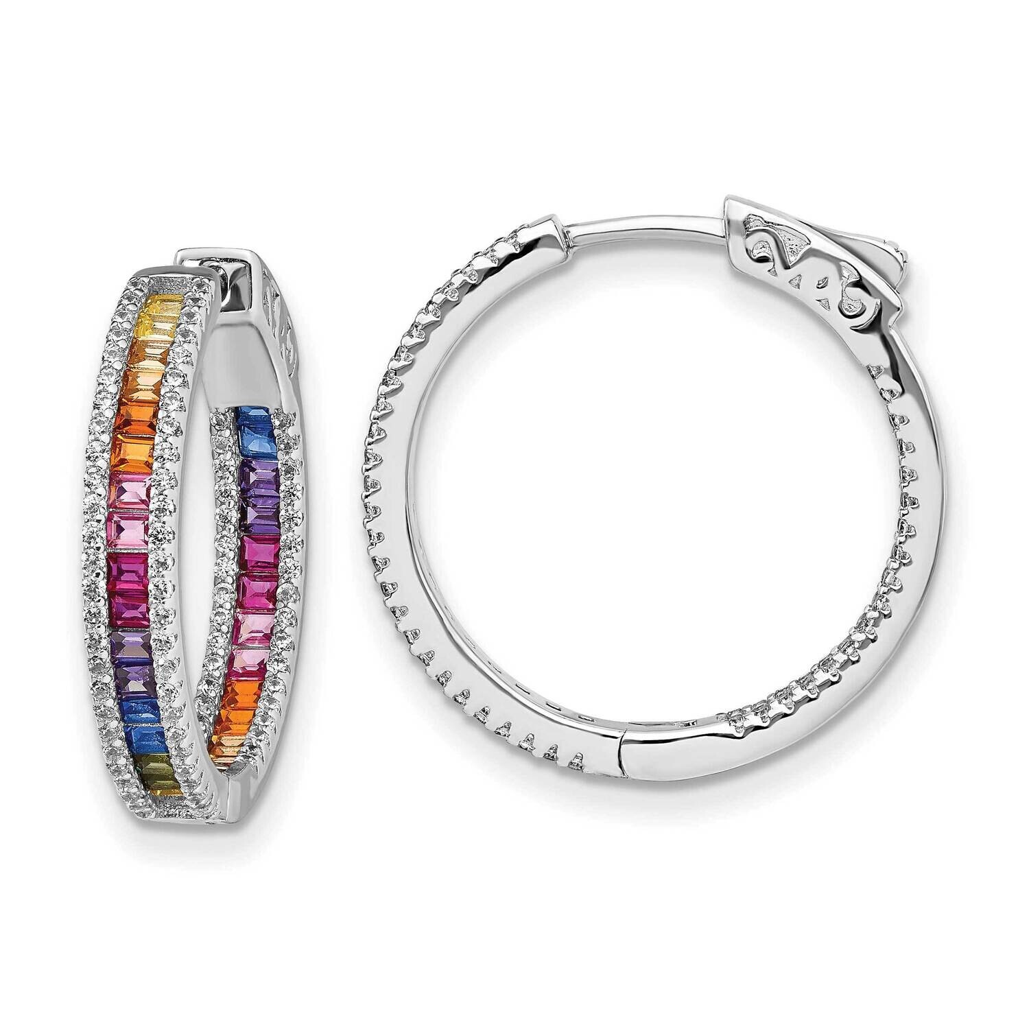Prizma White Colorful CZ In Out Hinged Hoop Earrings Sterling Silver Rhodium-Plated QE14463, MPN: Q…